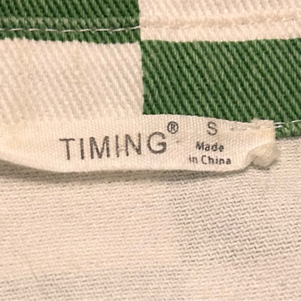 Green Checkerboard Denim Jacket | Timing Size S | Retro Streetwear Shacket - Picture 3 of 3